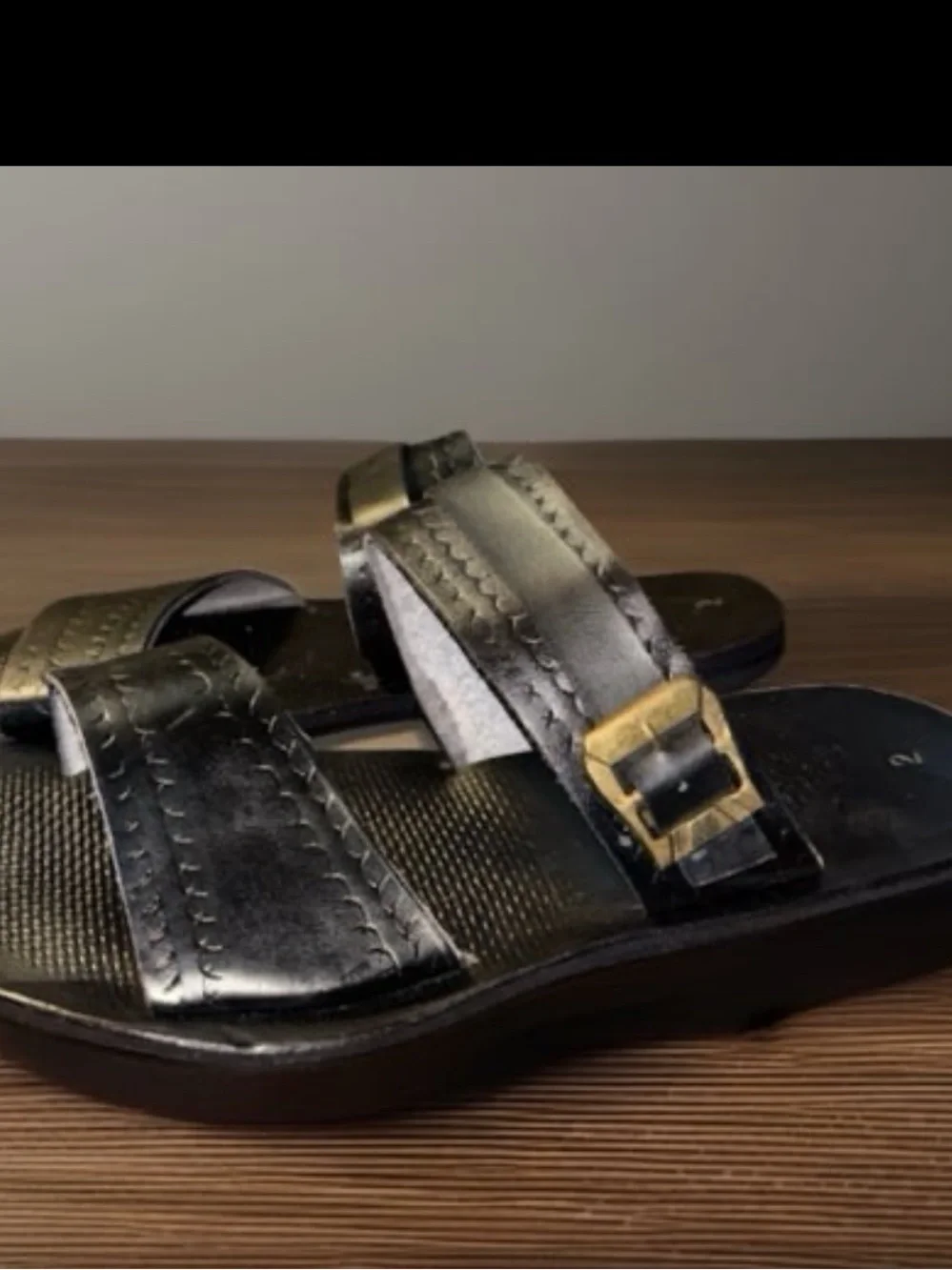 Infinite Ramsco Handcrafted Custom Black Leather Slide Sandals ,Men’s size 8